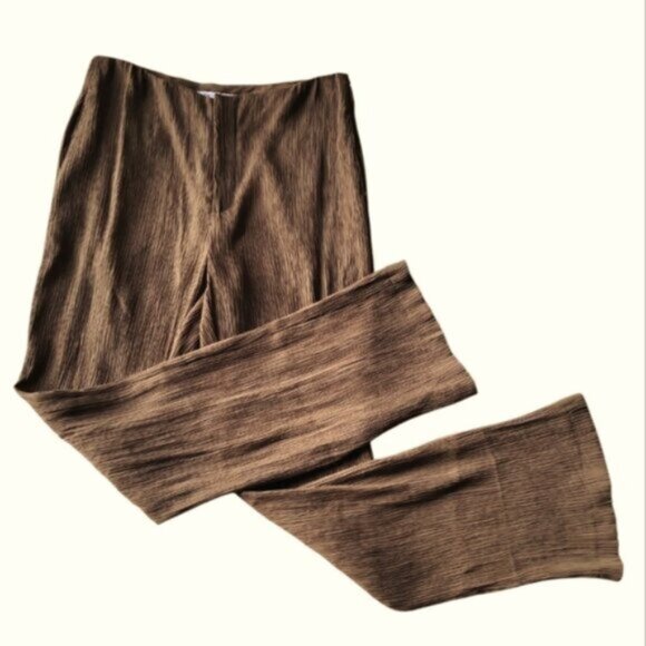 Zara High Waist Flared Leg Crinkle Pants Tall Size Medium - Picture 2 of 9